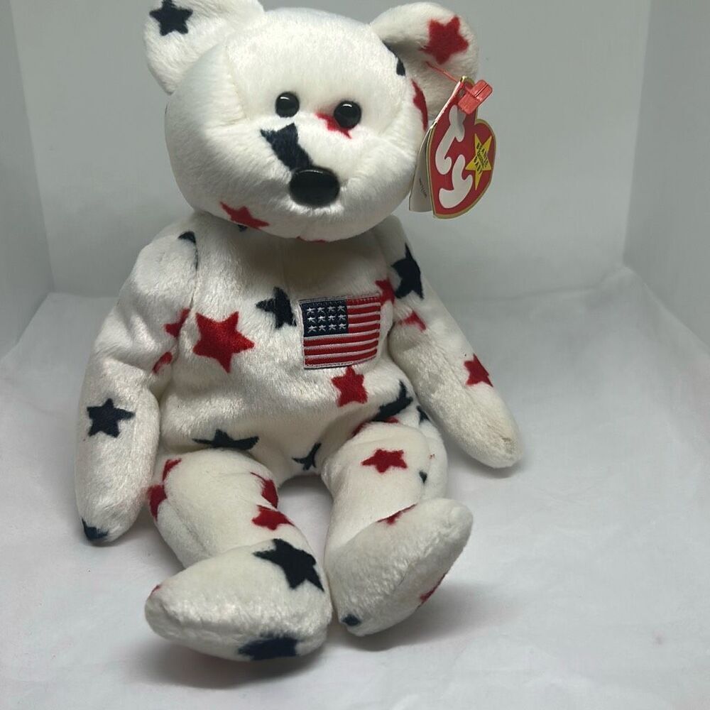 Ty Beanie Baby "Glory" Patriotic Bear - Red, White & Blue Stars - Mint Condition